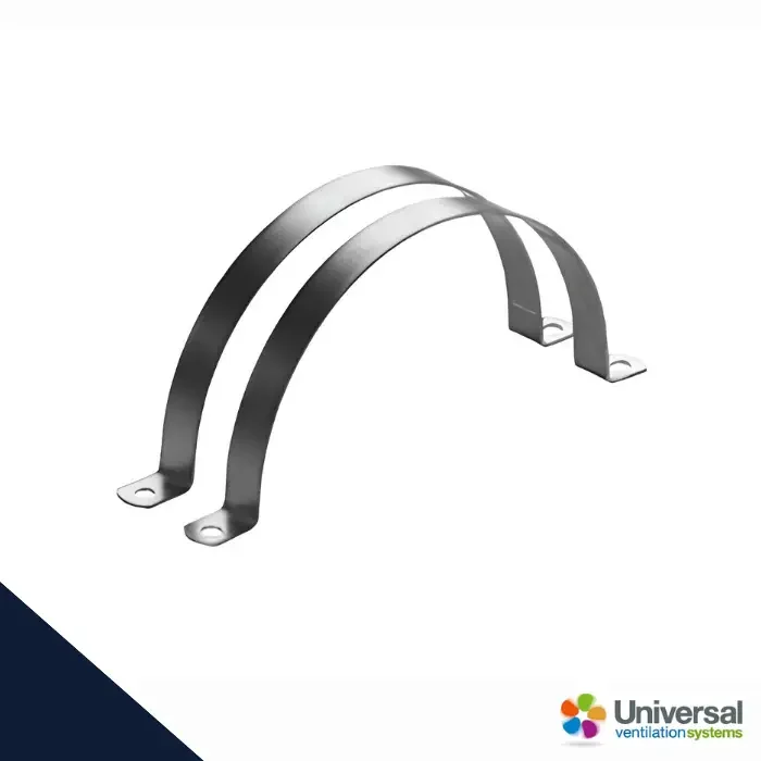 Three curved metal mounting brackets with screw holes (product image) from Universal Ventilation Systems